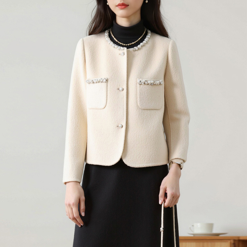 气质圆领单排扣双面羊毛大衣女短款2025年秋冬新款小个子毛呢外套