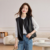 圆领皮衣外套女小个子2026年春秋新款 超好看别致宽松百搭短款 马甲