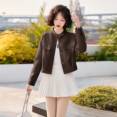 2025春季新款皮衣外套女小个子高级感酷飒宽松休闲立领机车皮夹克