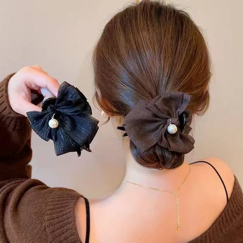 钉珠蝴蝶结头饰抓夹高端高马尾发夹丸子头固定神器泡泡云朵夹发卡