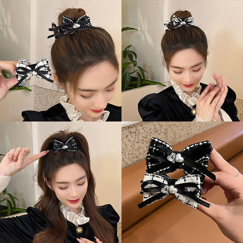 小香风爱心水钻蝴蝶结丸子头