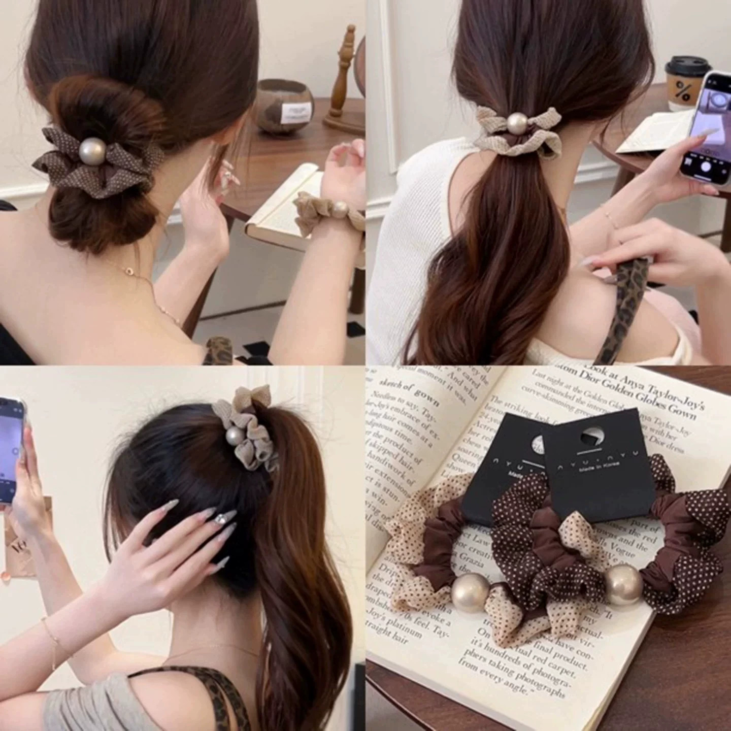 韩系波点珠珠发圈女气质百搭扎马尾丸子头发绳高弹力皮筋头绳头饰