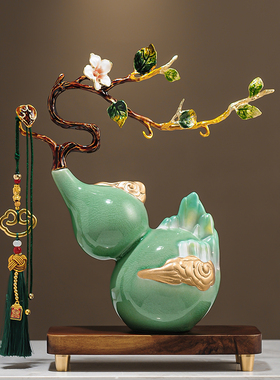 珐瑯彩山峰福禄葫芦摆件招财高档客厅电视柜装饰开 业乔迁新居礼