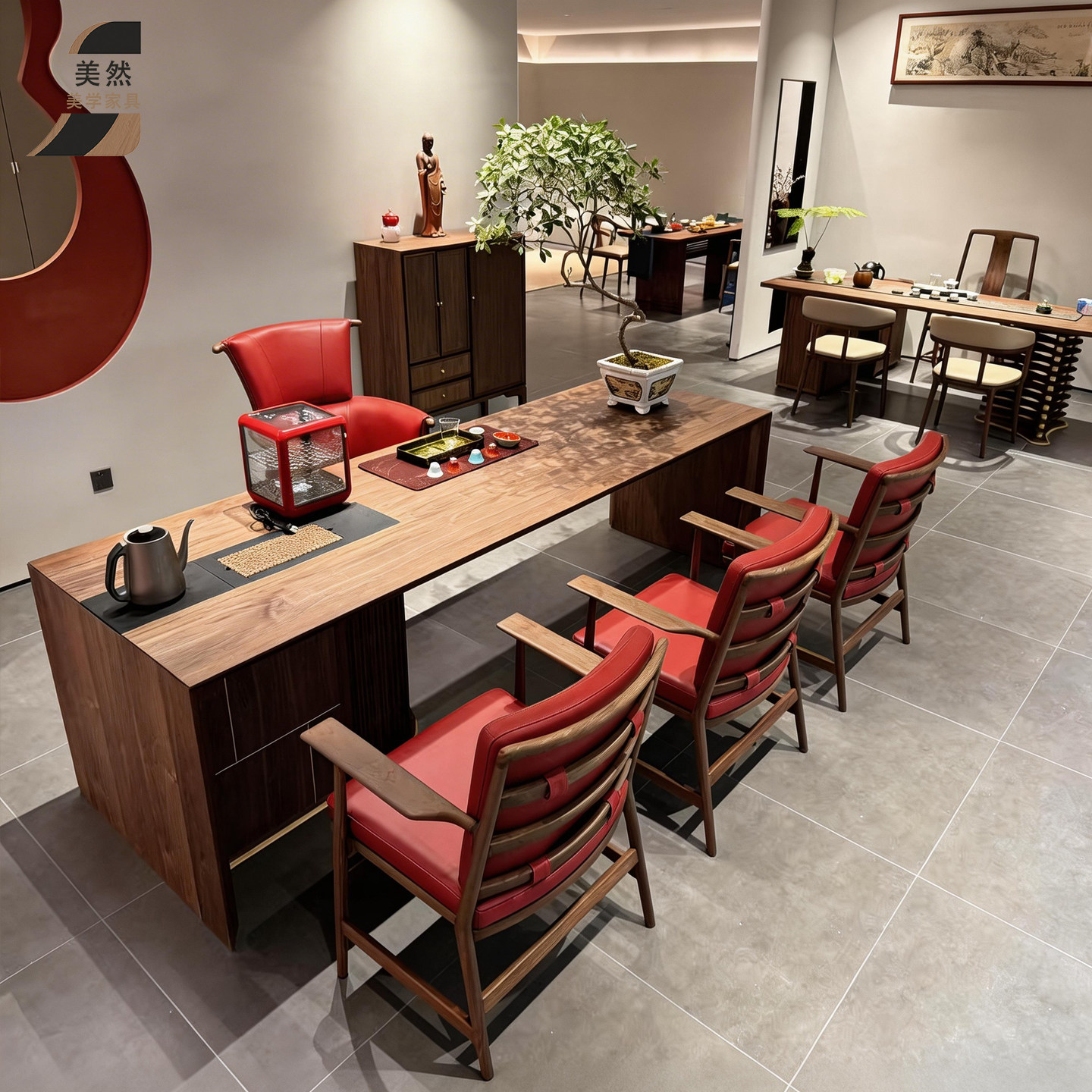 新中式北美黑胡桃木实木茶桌椅组合宋式美学现代轻奢禅意高端茶台