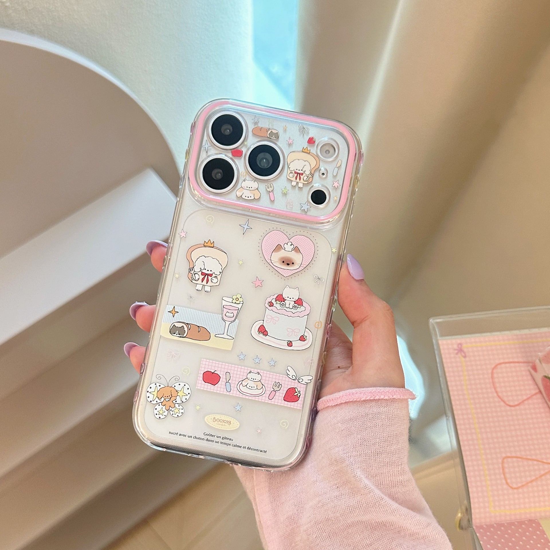 【智能AI相机键包裹】ins韩风可爱猫咪拼接适用iPhone17promax透明手机壳18PM新款苹果18PRO网红爆款16PM软套
