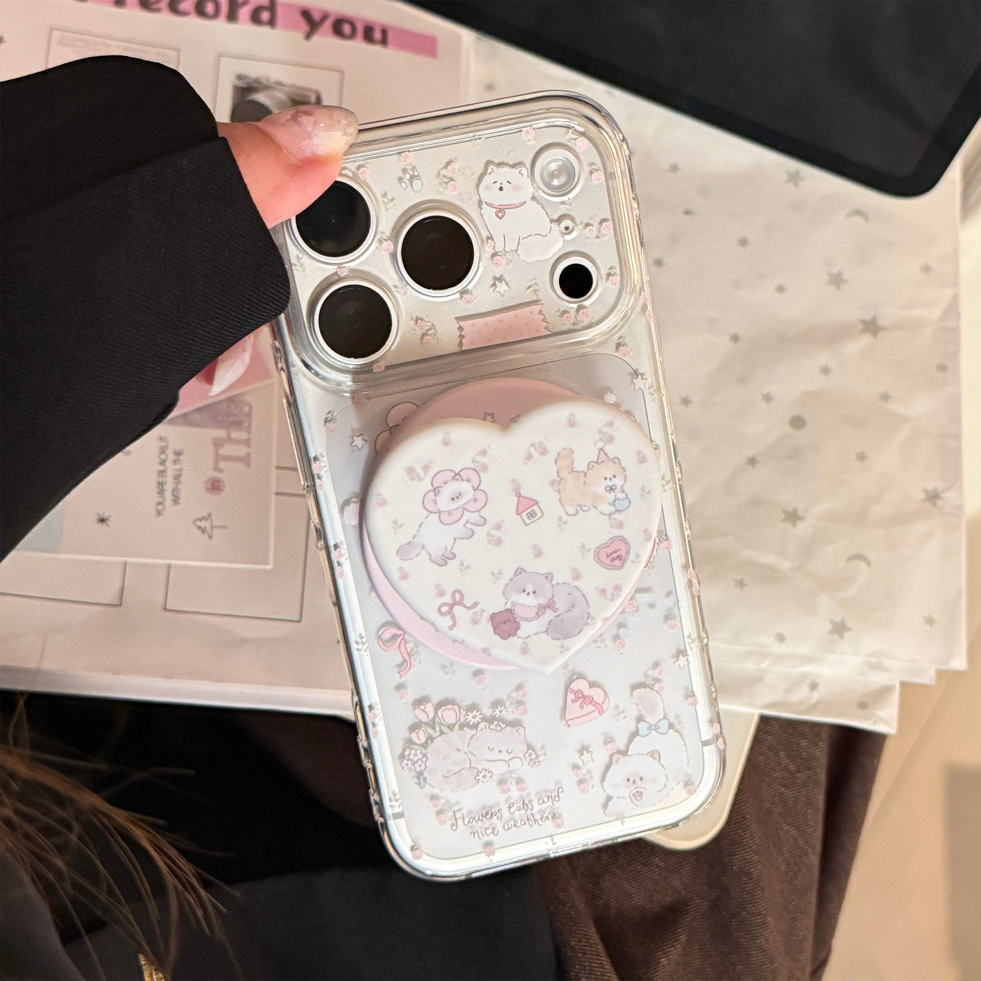【17相机触控按键包裹】超萌少女心碎花猫咪磁吸防摔壳适用苹果17手机壳新款iPhone17promax透明全包16PM软套