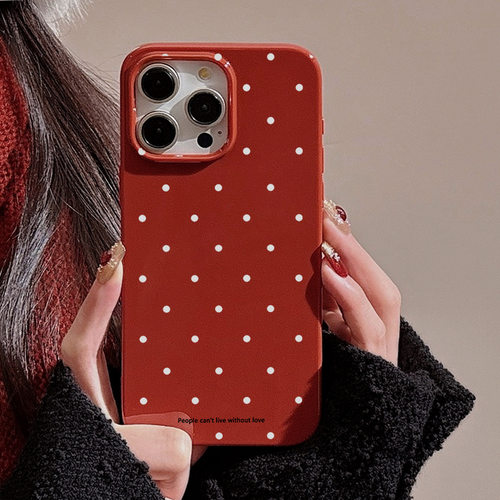 复古风简约波点酒红苹果17手机壳