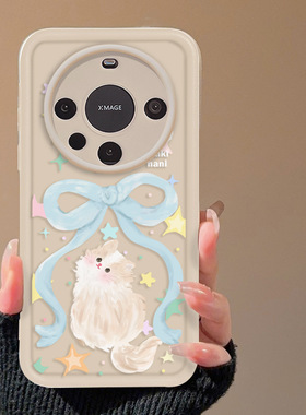 蓝色蝴蝶结猫咪适用华为P60手机壳mate60pro好看的手机壳NOVA10PRO小众Magic4Lite荣耀80网红nova7防摔保护套