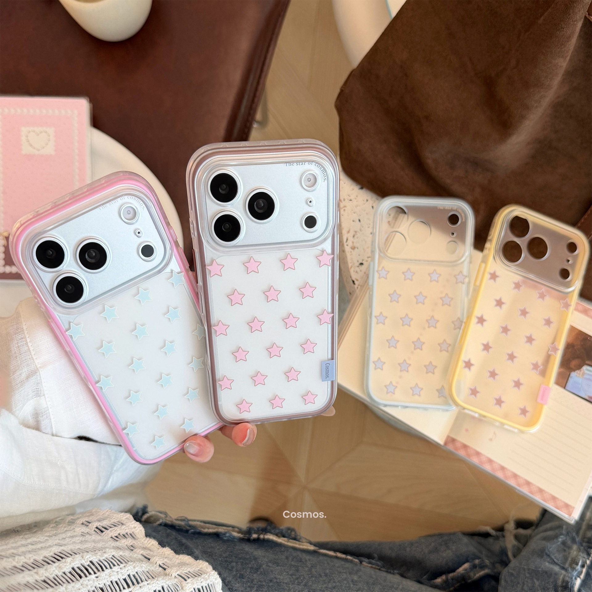 ins韩风小众简约满屏星星适用iPhone18promax包相机键手机壳18PM新款苹果18PRO全包透明防摔17PM撞色女款软壳