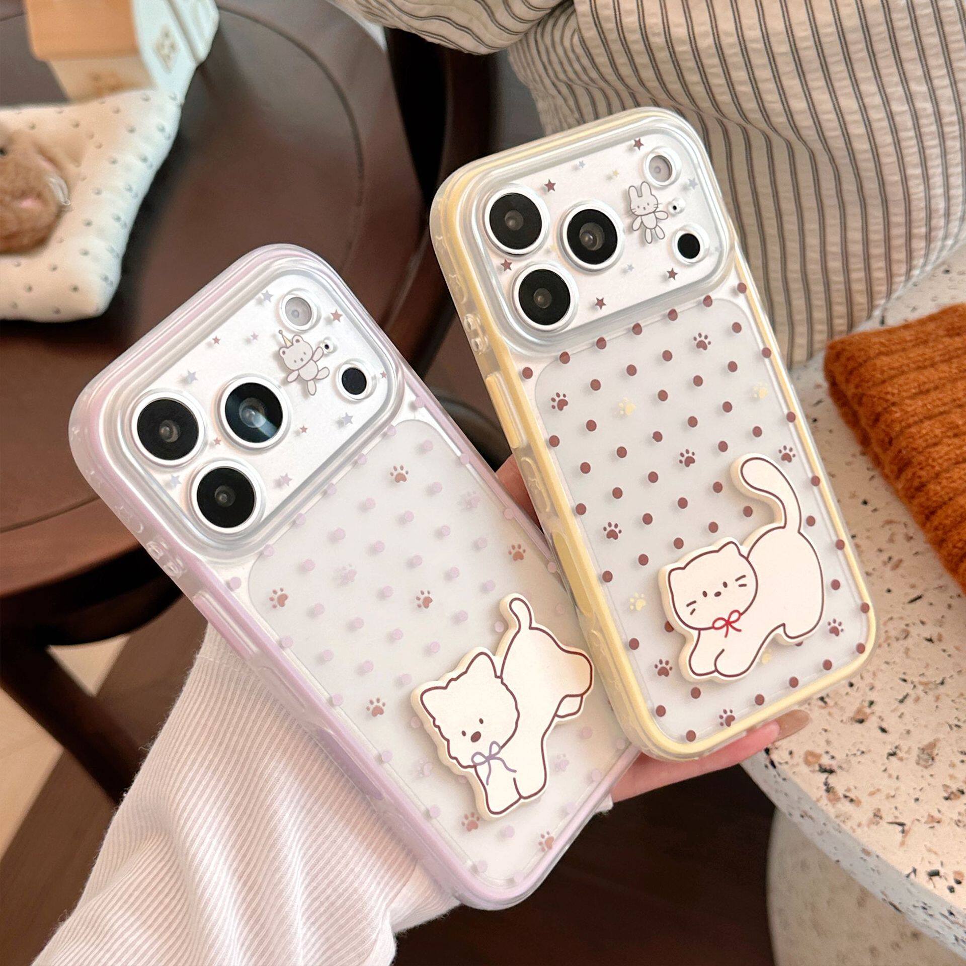 韩系ins风个性简约波点猫咪立体适用iPhone18promax大视窗新款苹果18手机壳17PM可爱女款18PRO全包透明16软套
