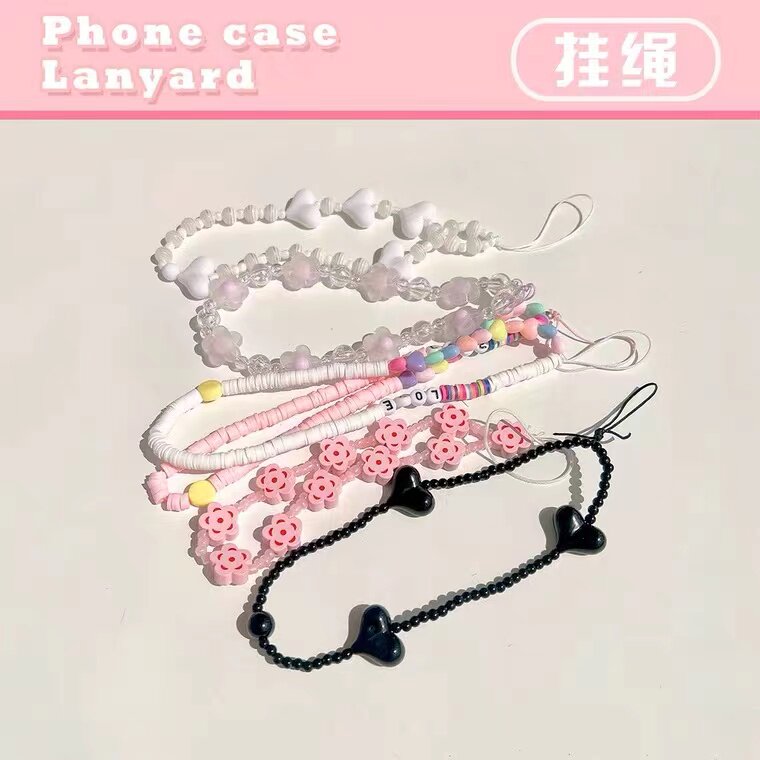 小清新彩色链条挂绳适用苹果华为手机壳挂件配饰彩珠便携带手腕链
