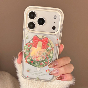 圣诞花环摇摇乐磁吸支架适用苹果17手机壳新款iPhone17promax透明防摔16PM可爱女款15pm个性17ProMax磁吸软套