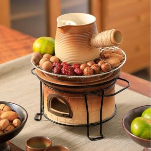 围炉煮茶烤火炉套装 烤奶罐罐茶壶室内户外炭炉侧把壶粗陶煮茶壶