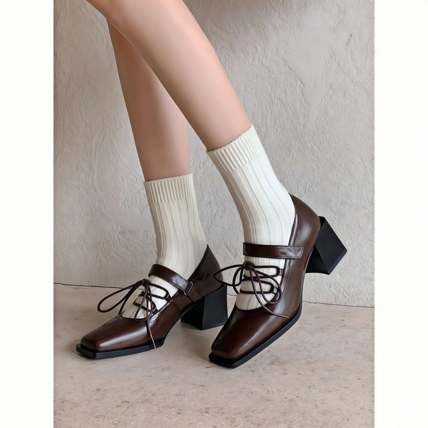 羊皮版~「英式芭蕾」复古风方头粗跟玛丽珍鞋交叉绑带高跟单鞋女,女鞋,玛丽珍鞋,淘宝优惠券,粉丝福利购,淘宝优惠卷