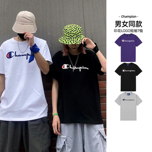 美版CHAMPION冠军T恤男女情侣印花草写logo刺绣打底短袖ins潮集C