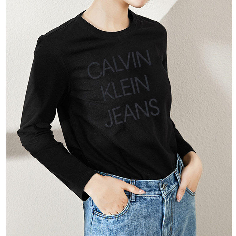 Calvin Klein/凯文克莱官方初秋新品女装圆领字母图案休闲长袖T恤