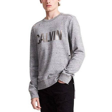 CALVIN KLEIN/凯文克莱CK男士长袖圆领卫衣 破洞复古风胸前字母
