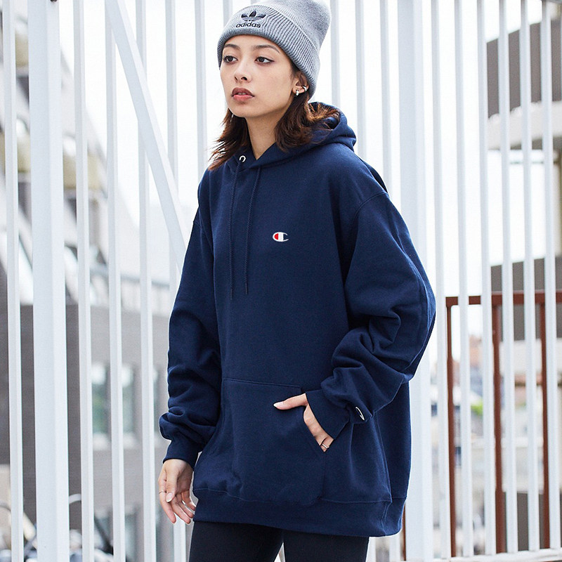 champion美版冠军连帽卫衣女 纯色加绒刺绣小标上衣运动衫潮集货