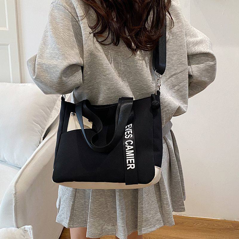 韩系ins风撞色帆布包原创防水有型托特包手提斜挎大容量通勤包,箱包皮具/热销女包/男包,托特包,淘宝优惠券,粉丝福利购,淘宝优惠卷