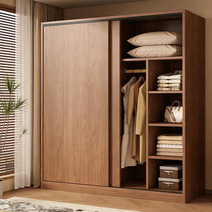衣柜家用卧室实木柜子推拉门儿童储物柜出租房用可定制简易大衣橱