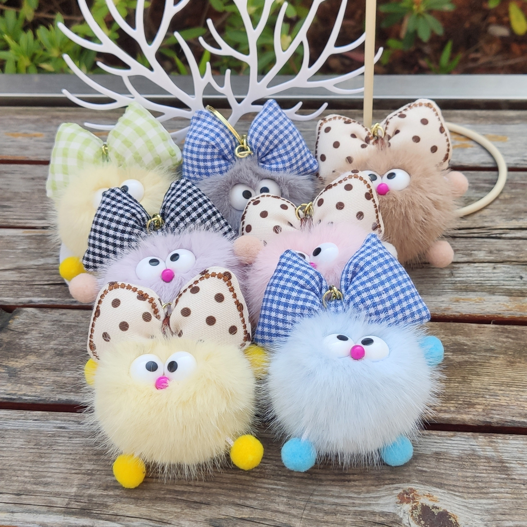 新款水貂毛蝴蝶结小精灵钥匙扣挂件可爱少女心毛绒玩偶包挂饰