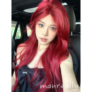 漫真假发前额蕾丝湄拉红长卷发女全头套洋气大波浪辣妹气质自然