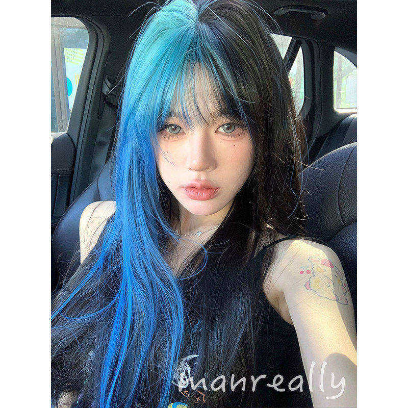 漫真假发女长发长直发网红挑染Lolita造型自然逼真齐刘海全头套