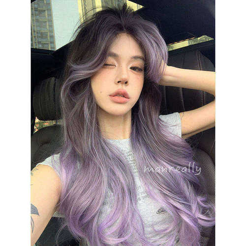 漫真假发紫色渐变氛围感全头套