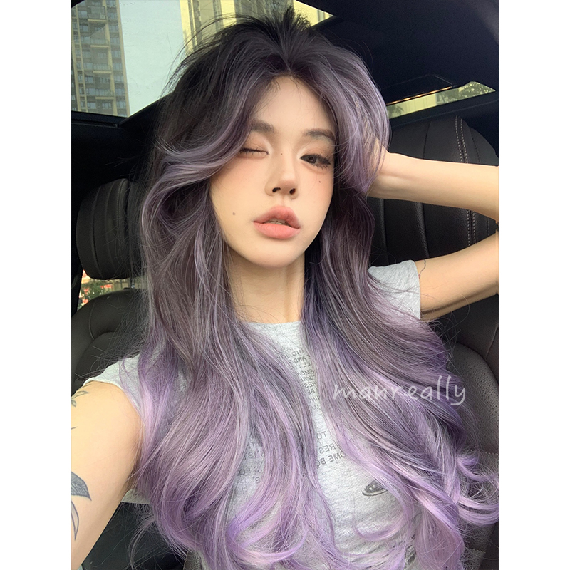 漫真假发紫色渐变氛围感全头套