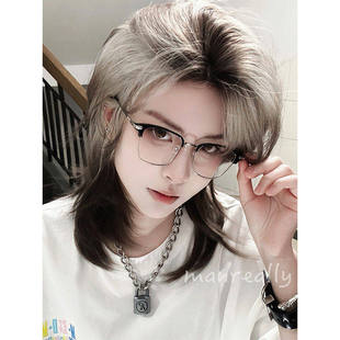 漫真假发女男通用日常短发网红时尚个性渐变暹罗猫前额蕾丝全头套