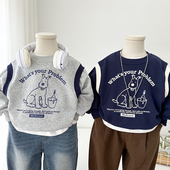 男童卫衣洋气小童宝宝春秋装 卡通套头休闲假两件毛圈上衣 儿童韩版