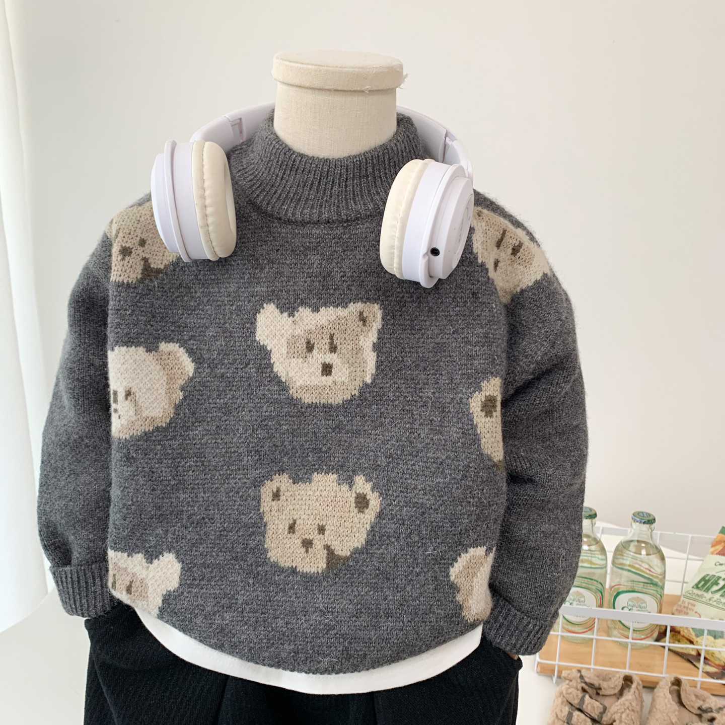 中小童卡通熊毛衣打底衫洋气百搭