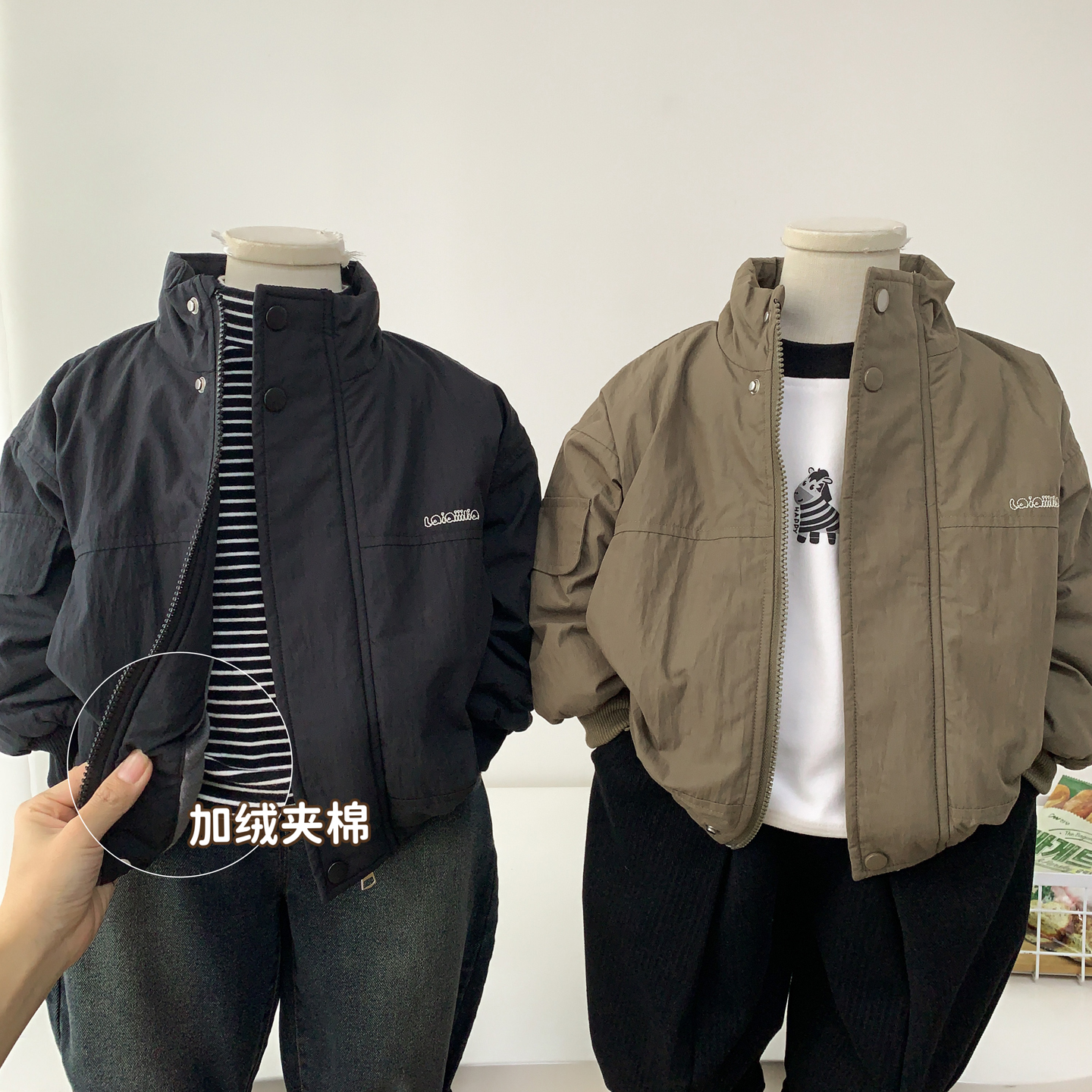 男童冬装加绒夹棉外套保暖夹克衫