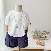 男童圆领短袖 上衣T 夏装 儿童休闲白色T恤2025新款 男孩帅气字母半袖