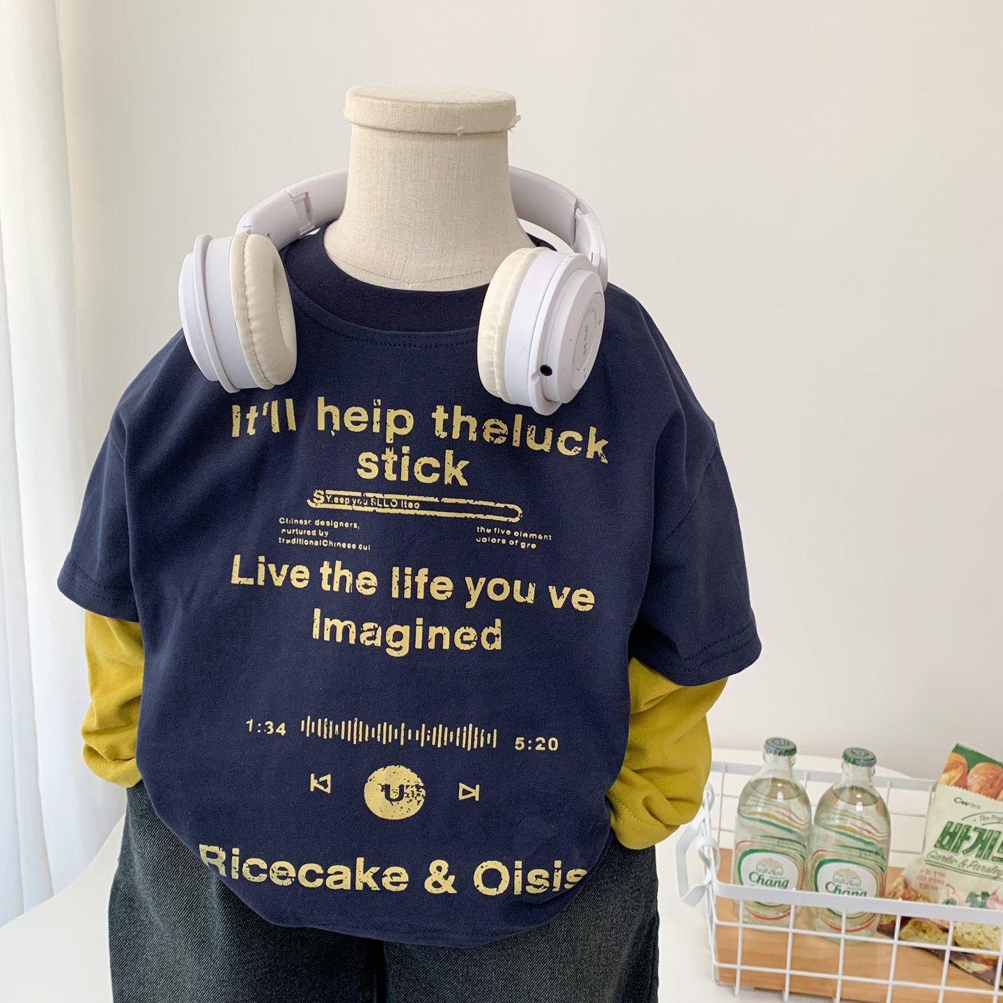 男童时尚假两件长袖T恤薄款体恤T