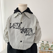 连帽上衣中小童纯棉条纹衬衣 男孩个性 男童假两件衬衫 2026春秋时尚