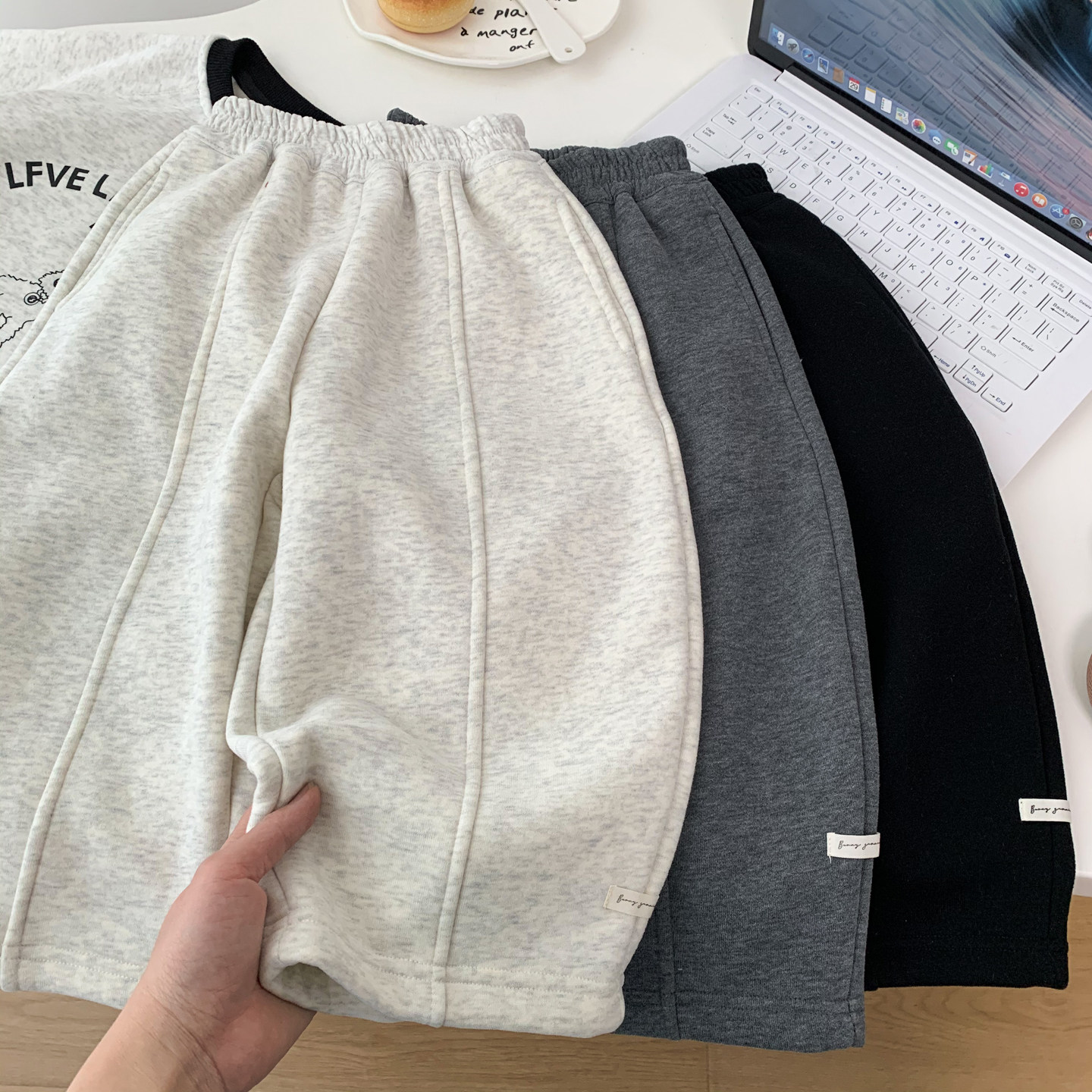 男女童一体绒休闲卫裤秋冬弯刀裤