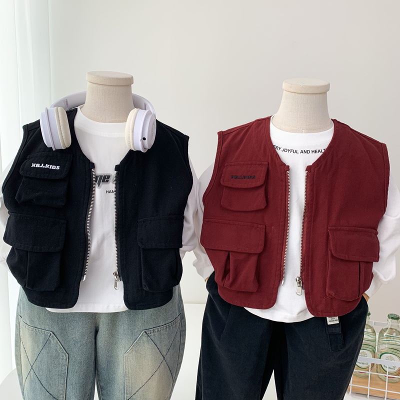 纯棉不起球春秋儿童纯棉工装马甲