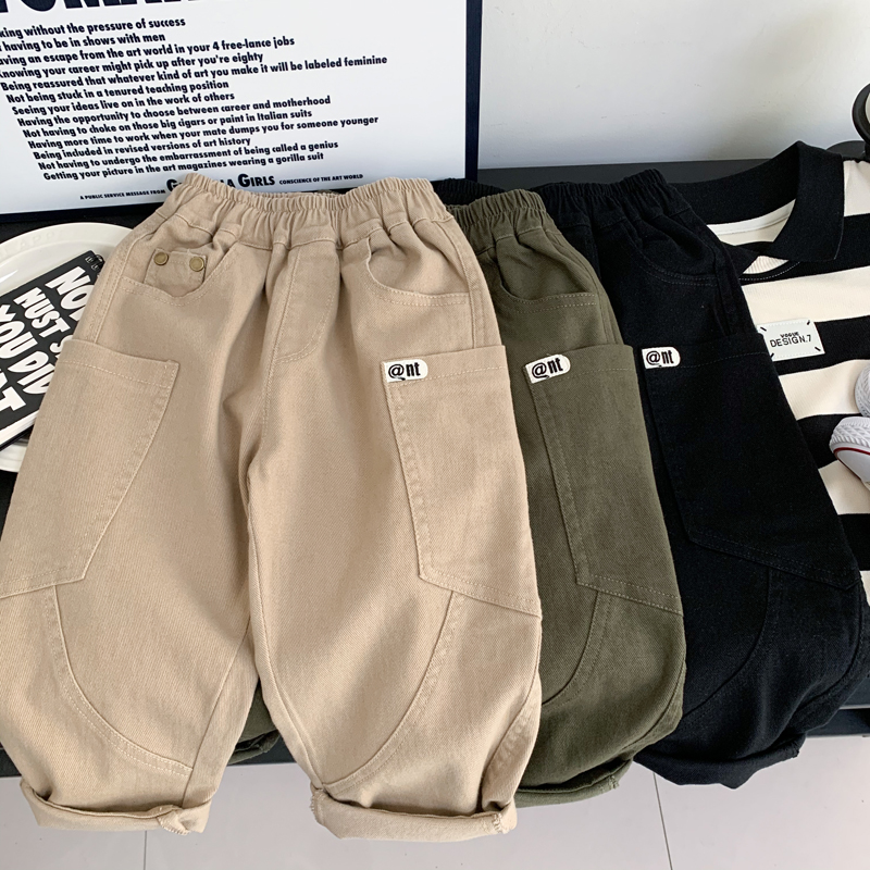 男孩春秋棉布休闲裤帅气弹力裤子