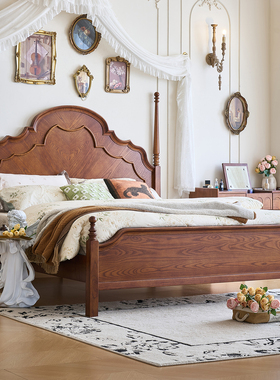 木居盛法式中古风实木床安娜复古双人床美式主卧大床1.8m储物床