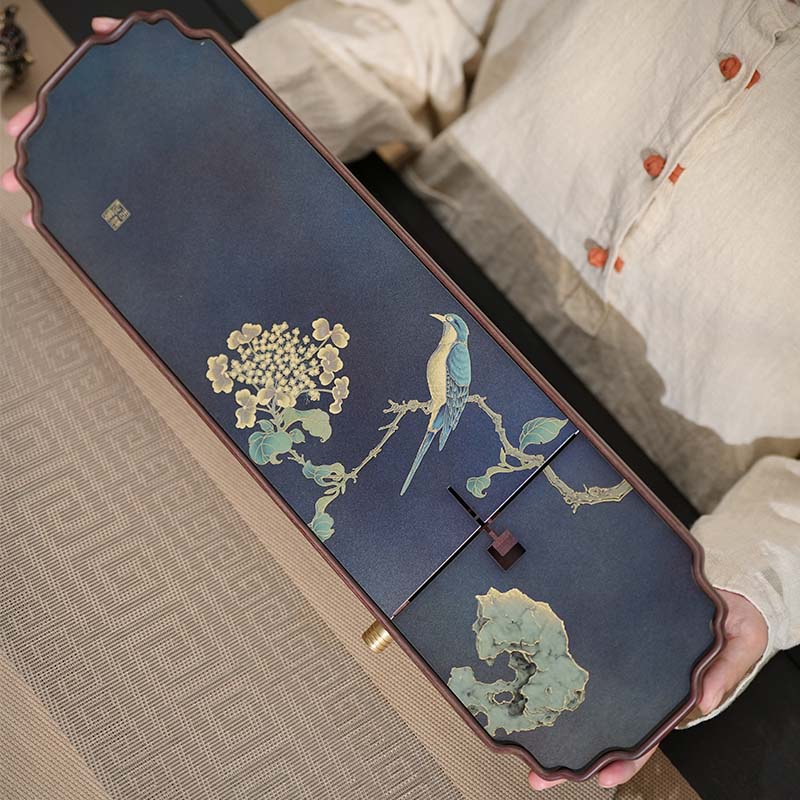 古歌铜彩烧花窗茶盘家用长方形