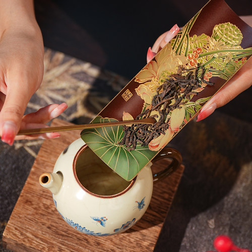 古风荷韵黄铜刻线茶则茶拨茶道六君子量茶投茶器家用高端泡茶工具