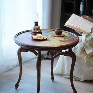 枫溪垂钓实木小茶桌铜彩烧色新中式阳台飘窗几轻奢家用复古庭院桌
