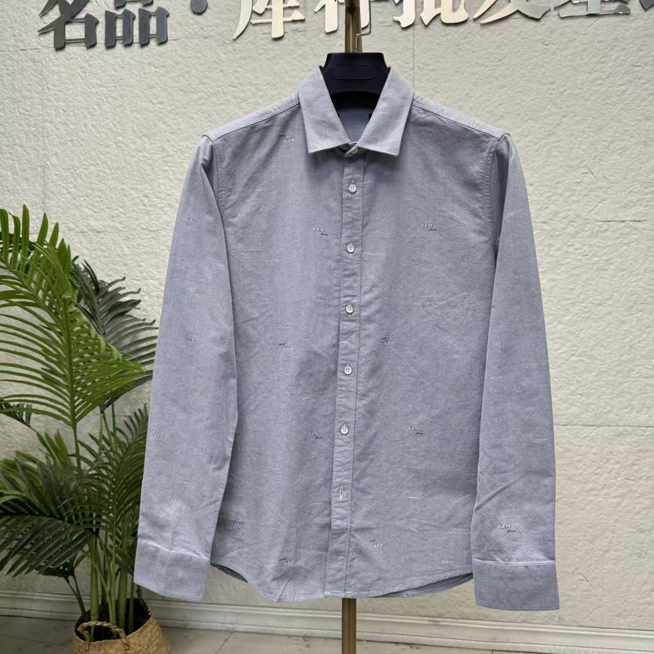 撤柜好货 全棉 秋季新款男士灰色长袖衬衫翻领纽扣休闲百搭上衣