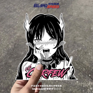 恶魔动漫女孩汽车贴纸黑白漫画风涂鸦笔记本电脑主机桌面贴画