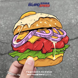 汉堡贴纸巨无霸牛肉堡美食卡通贴花汽车电动车车身涂鸦装 饰