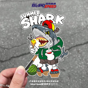 卡通涂鸦鲨鱼汽车贴纸夏日派对创意车身挡风玻璃改装 贴纸