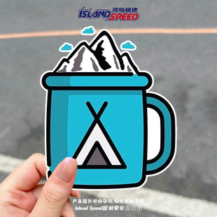 山峰户外与咖啡汽车贴纸卡通个性 创意平板电脑桌面贴花