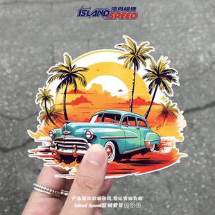 海滩椰子树车贴自然风景户外度假风插画车身侧面尾门装 饰贴花