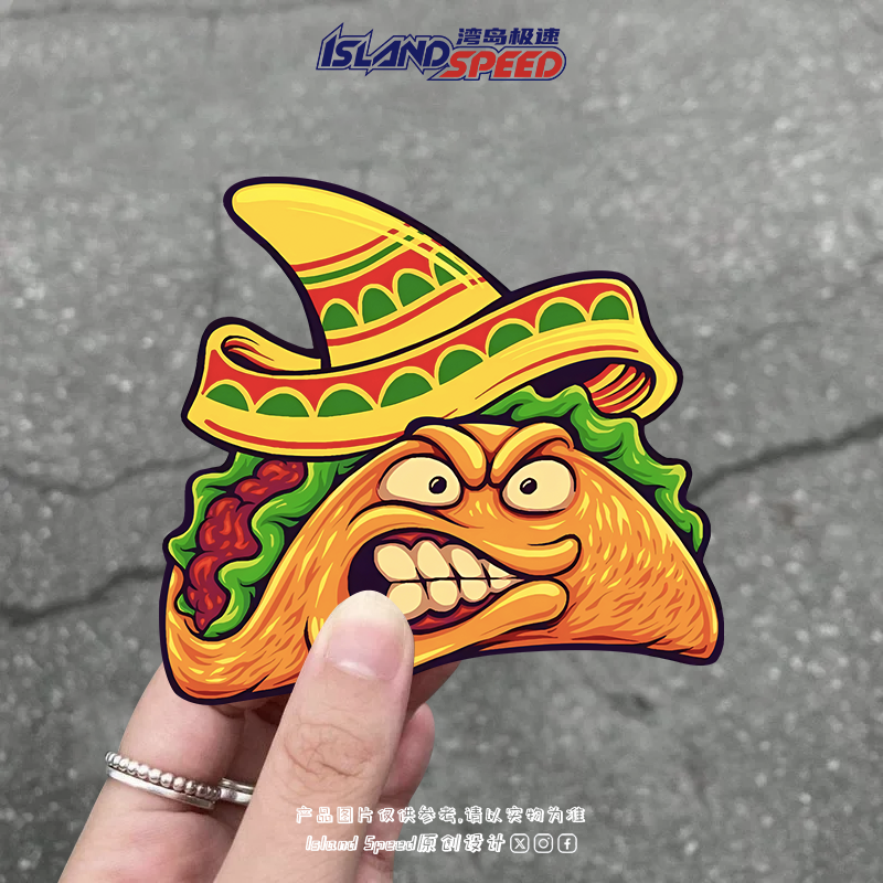 墨西哥卷饼汽车贴纸卡通愤怒的食物创意图案水杯冰箱车身贴画 - 实物图